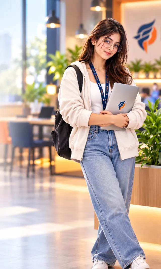 Parth Skills learner with laptop in a modern learning environment