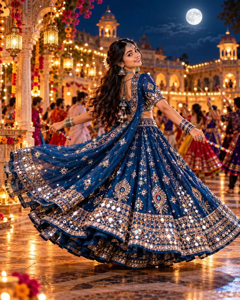 moonlit peacock blue garba portrait