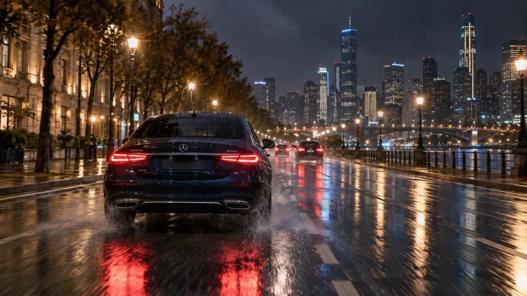 rainy night city drive