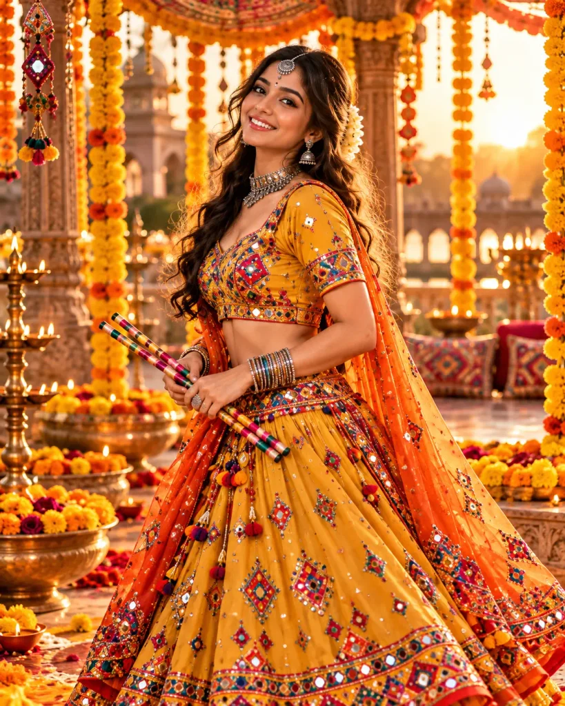 yellow and orange marigold hour garba look