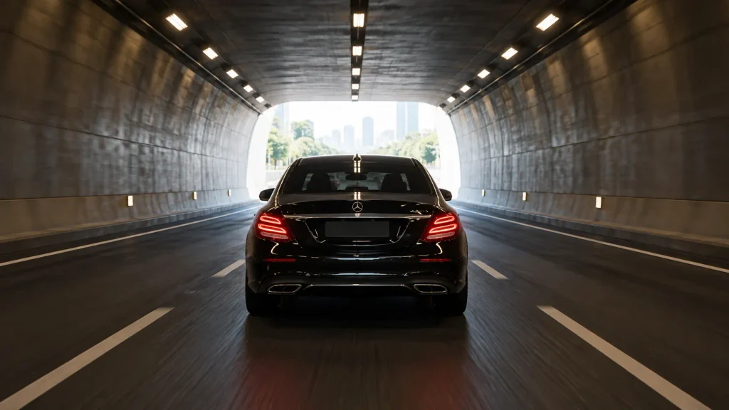 tunnel to daylight driving shot