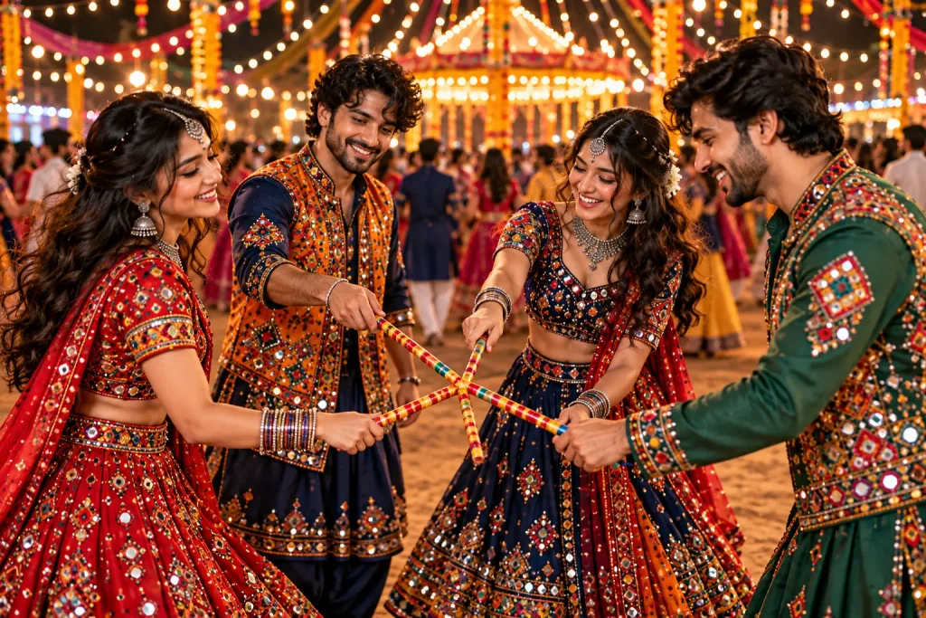 four friends creating a dandiya star 