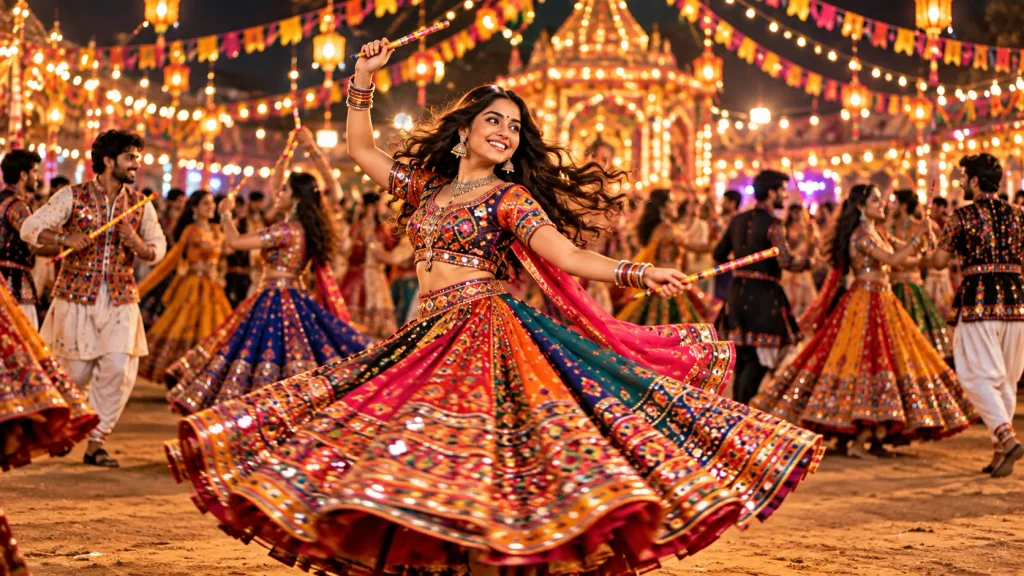 cinematic chaniya choli twirl garba prompt